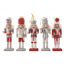 High Quality Red and Silver 14cm 6inch Wooden Nutcracker for Christmas Tree Decoration